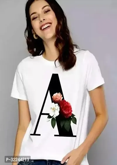 Elegant White Polyester Printed Tshirt For Women-thumb0