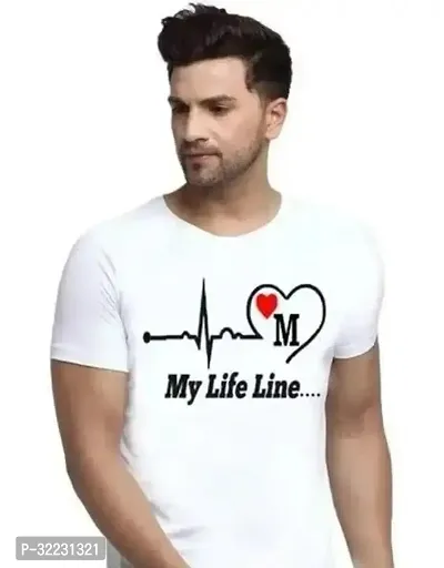 Stylish White Cotton Printed Round Neck Tees For Men-thumb0