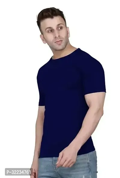 Reliable Navy Blue Cotton Blend Short Sleeves Solid T-Shirt For Men-thumb0