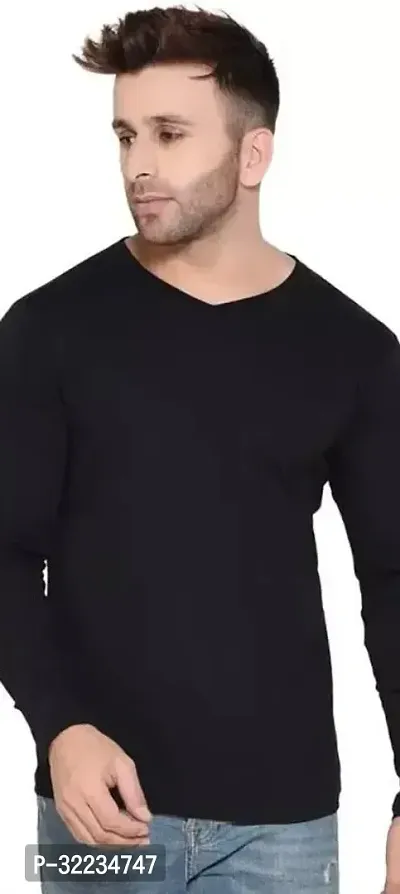 Reliable Black Cotton Blend Long Sleeves Solid T-Shirt For Men-thumb0