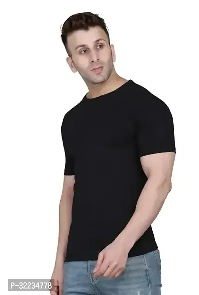 Reliable Black Cotton Blend Short Sleeves Solid T-Shirt For Men-thumb0