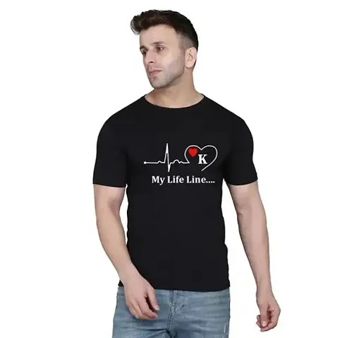 Stylish Polyester Printed Round Neck Black T-Shirt For Men