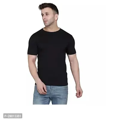 Trendy Cotton Black Solid Round Neck Short Sleeve T-shirt For Men