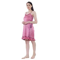 NIGHT GIRL Women's Satin Solid Midi Short Nighty Nightdress Size (Free) (Free Size, Pink)-thumb3