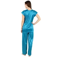 Women's Synthetic Solid Night Wear Top with Pajama (Color-NVY Blue, Size L)-thumb1