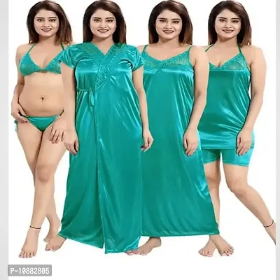 NIGHT GIRL Women Nighty Set Pack of 6 Size WomenGirls(Free,M,L,XL) (L, Green)