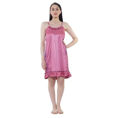 Cotovia Style Satin Blend Soft Sexy Nighty /Maxi Baby Doll for Women Sleep Wear Night & Honeymoon (Large, Pink)