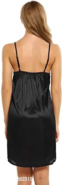 NIGHT GIRL Women Solid Babydoll Nightdress/Nightwear Short Nighty - Free Size (Free Size, Black)-thumb2