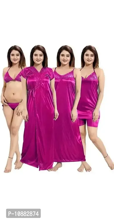 NIGHT GIRL Women Nighty Set Pack of 6 Size(Free,M,L,XL) (L, Pink)