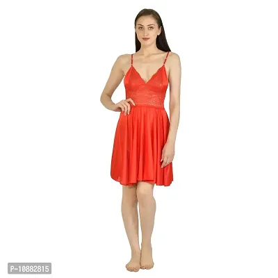 NIGHT GIRL Women Short Nighty Babydoll Mesh Wedding Nightie Bridal Nightdress . (Free Size, Red)