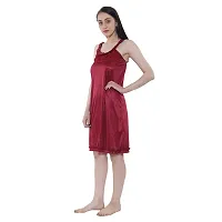 NIGHT GIRL Women's Satin Solid Midi Short Nighty Nightdress Size (Free) (Free Size, Maroon)-thumb1