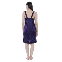 NIGHT GIRL Women's Satin Solid Midi Short Nighty Nightdress Size (Free) (Free Size, Dark Blue)-thumb2