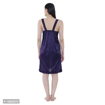 NIGHT GIRL Women's Satin Solid Midi Short Nighty Nightdress Size (Free) (Free Size, Dark Blue)-thumb3