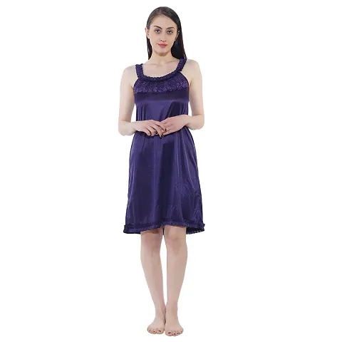 NIGHT GIRL Women's Satin Solid Midi Short Nighty Nightdress Size (Free)