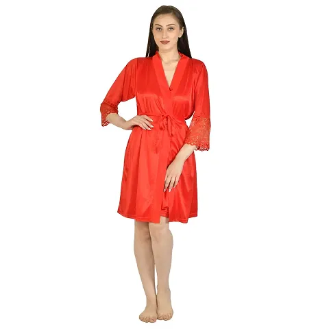 NIGHT GIRL Women's Satin Plain/Solid Kotty Set Size (Free) (Free Size, Red)