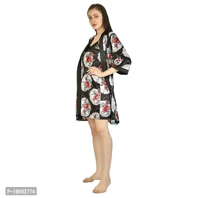 NIGHT GIRL Women Printed Houscoat and Short Nighty Set Size [Free] (Free Size, Grey)-thumb4