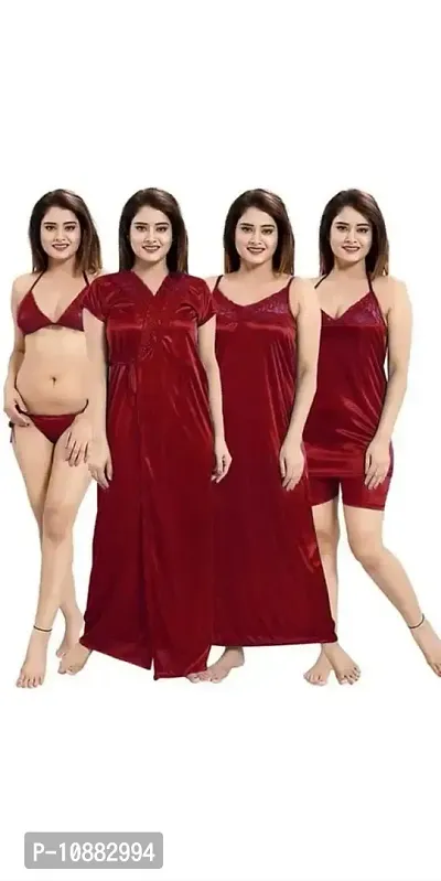 NIGHT GIRL Women Nighty Set Pack of 6 Size(Free,M,L,XL) (L, Maroon)