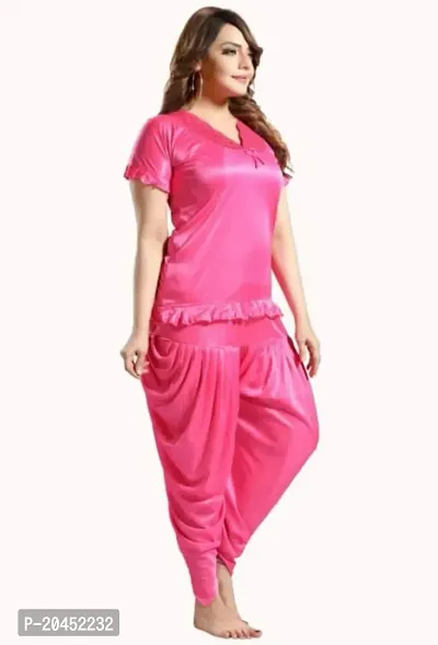 Stylish Fancy Satin Patiala Night Suit For Women