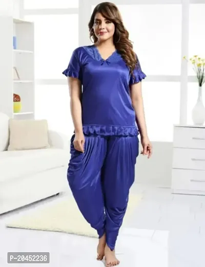 Stylish Fancy Satin Patiala Night Suit For Women-thumb0