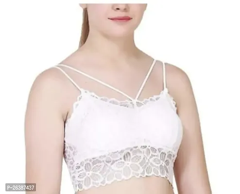 Stylish White Lace Solid Bralette For Women-thumb0