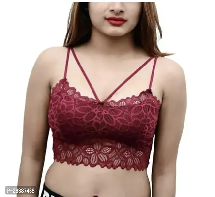 Stylish Maroon Lace Solid Bralette For Women-thumb0