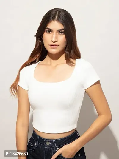 Elegant White Lycra Solid Top For Women-thumb0