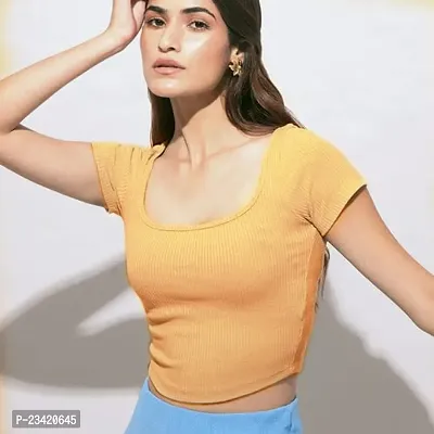 Elegant Yellow Lycra Solid Top For Women