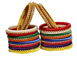 DISHU Handmade Silk Thread Multicolor Bangles Set Of 12-thumb2