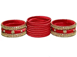 Dishu Handmade Silk Thread Red Bangles Set Of 14-thumb4