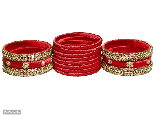 Dishu Handmade Silk Thread Red Bangles Set Of 14-thumb5