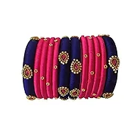 JANVIKA NOVELITY Pink and Blue Color Shine Silk Thread Bangles for Women Set of 12 Bangles (size-2/2)-thumb1