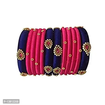 JANVIKA NOVELITY Pink and Blue Color Shine Silk Thread Bangles for Women Set of 12 Bangles (size-2/2)-thumb2