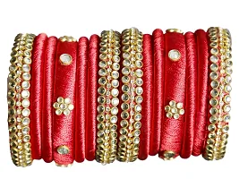 Dishu Handmade Silk Thread Red Bangles Set Of 14-thumb1