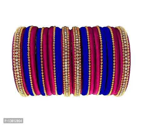 Thread Trends Silk Thread Bangles Set 16 Bangles for Women & Girls (Pink-Royal Blue) (Size-2/2)-thumb3