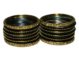 DISHU Black Bangles Velvet Metal Set With Golden Kada  Dot Chudi Wedding Chura /Bridal Chuda For Women  Girls (Set Of 32 Bangles)-thumb1