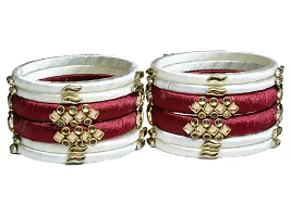 DISHU Handmade Silk Thread Mahroon Kade & White Bangles Set Of 12-thumb4