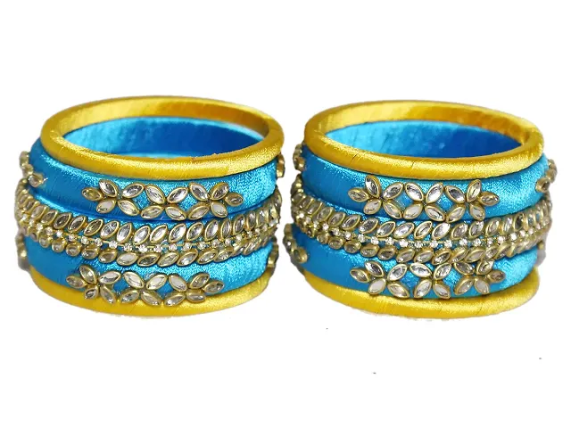 DISHU Handmade Silk Thread Kade & Bangles Set Of