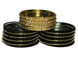 DISHU Black Bangles Velvet Metal Set With Golden Kada  Dot Chudi Wedding Chura /Bridal Chuda For Women  Girls (Set Of 32 Bangles)-thumb2