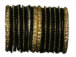 DISHU Black Bangles Velvet Metal Set With Golden Kada  Dot Chudi Wedding Chura /Bridal Chuda For Women  Girls (Set Of 32 Bangles)-thumb3