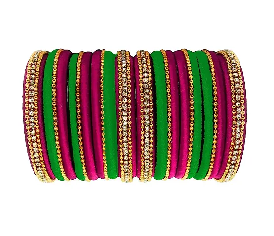 Thread Trends Silk Thread Bangles Set 16 Bangles for Women & Girls (Pink-Royal Blue) (Size-2/2)