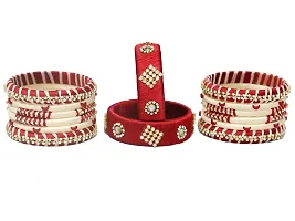 DISHU Handmade Silk Thread Maroom And Off White Bangles Set Of 14-thumb2