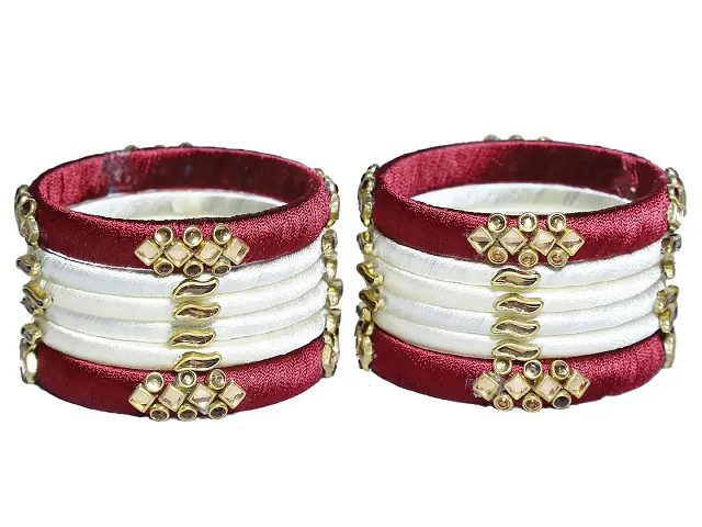 DISHU Handmade Silk Thread Kade & Bangles Set Of 12