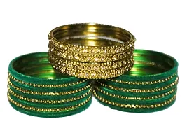 DISHU Black Bangles Velvet Metal Set With Golden Kada & Dot Chudi Wedding Chura/Bridal Chuda For Women & Girls (Set Of 32 Bangles)-thumb2