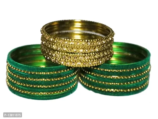 DISHU Black Bangles Velvet Metal Set With Golden Kada & Dot Chudi Wedding Chura/Bridal Chuda For Women & Girls (Set Of 32 Bangles)-thumb3