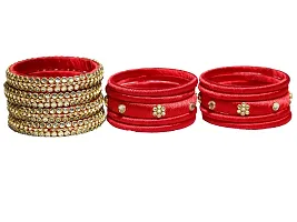 Dishu Handmade Silk Thread Red Bangles Set Of 14-thumb3