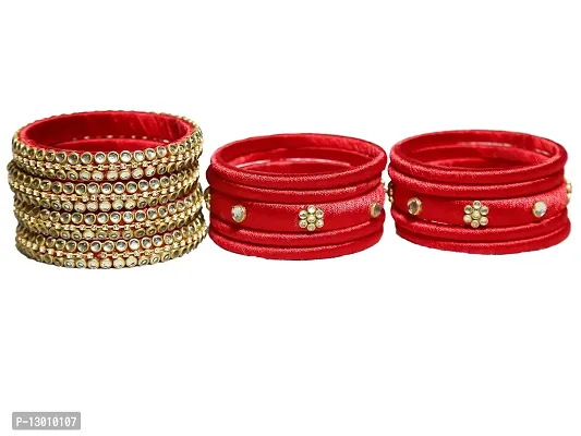 Dishu Handmade Silk Thread Red Bangles Set Of 14-thumb4