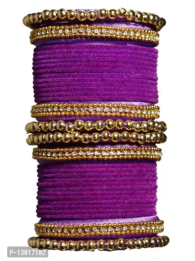 DISHU Handmade Silk Thread Purple Bangles Set Of 32