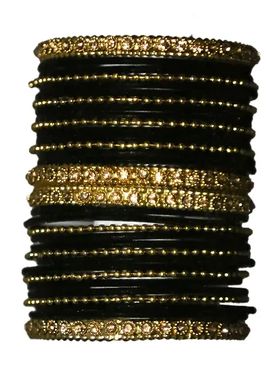 DISHU Bangles Velvet Metal Set With Kada Dot Chudi Wedding Chura /Bridal Chuda For Women Girls (Set Of 32 Bangles)