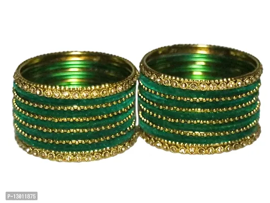 DISHU Black Bangles Velvet Metal Set With Golden Kada & Dot Chudi Wedding Chura/Bridal Chuda For Women & Girls (Set Of 32 Bangles)-thumb2