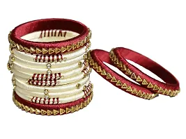 DISHU Handmade Silk Thread Mahroom And Off White Bangles Set Of 12-thumb2